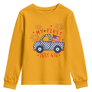 My First July 4th Gingham Vintage Truck Americana Youth Sweatshirt Patriotic Fireworks Independence Holiday Milestone