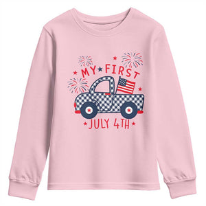 My First July 4th Gingham Vintage Truck Americana Youth Sweatshirt Patriotic Fireworks Independence Holiday Milestone