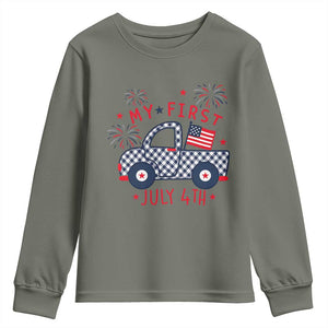 My First July 4th Gingham Vintage Truck Americana Youth Sweatshirt Patriotic Fireworks Independence Holiday Milestone