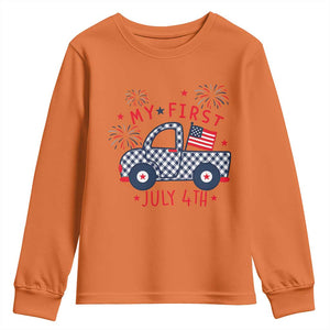 My First July 4th Gingham Vintage Truck Americana Youth Sweatshirt Patriotic Fireworks Independence Holiday Milestone