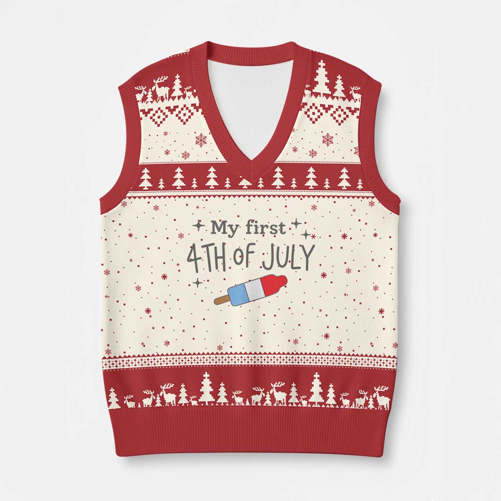 My First 4th of July Cute Summer Rocket Popsicle V-Neck Knit Sweater Vest Firecracker Ice Lolly Patriotic Baby Independence Holiday