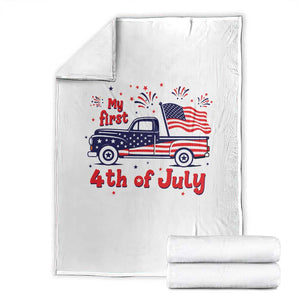 My First 4th of July Retro American Flag Pickup Truck Throw Blanket Americana Patriotic Independence Holiday Milestone