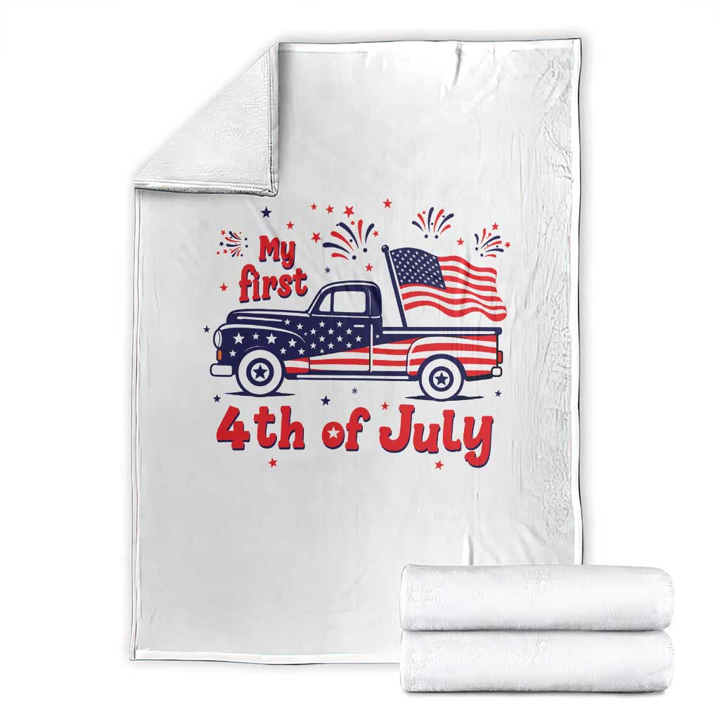 My First 4th of July Retro American Flag Pickup Truck Throw Blanket Americana Patriotic Independence Holiday Milestone