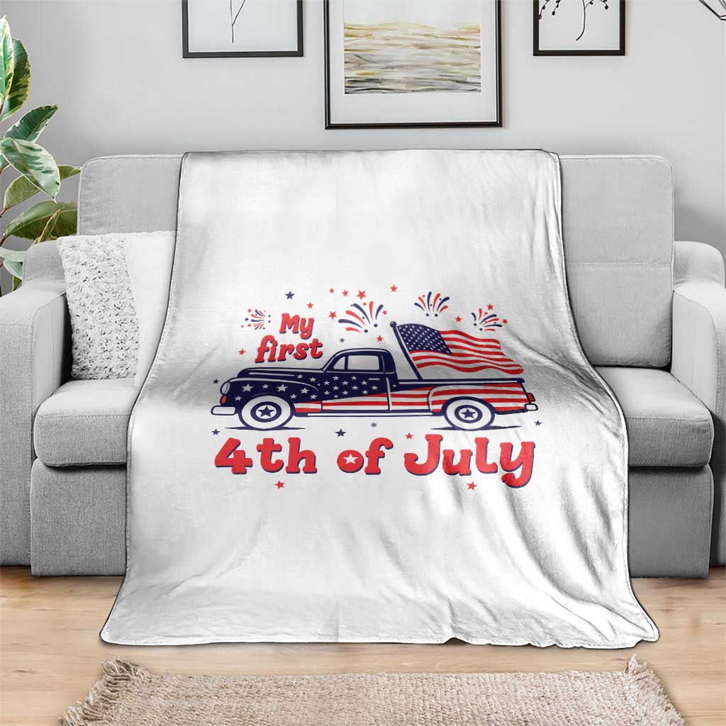 My First 4th of July Retro American Flag Pickup Truck Throw Blanket Americana Patriotic Independence Holiday Milestone