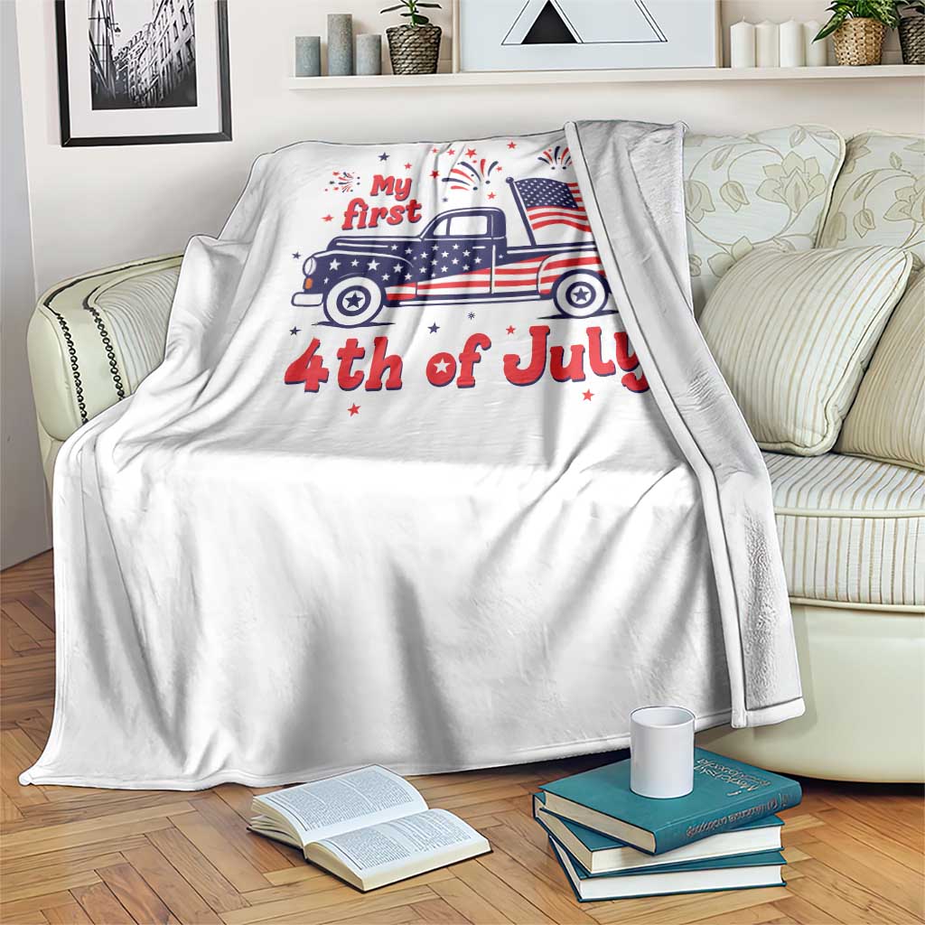 My First 4th of July Retro American Flag Pickup Truck Throw Blanket Americana Patriotic Independence Holiday Milestone
