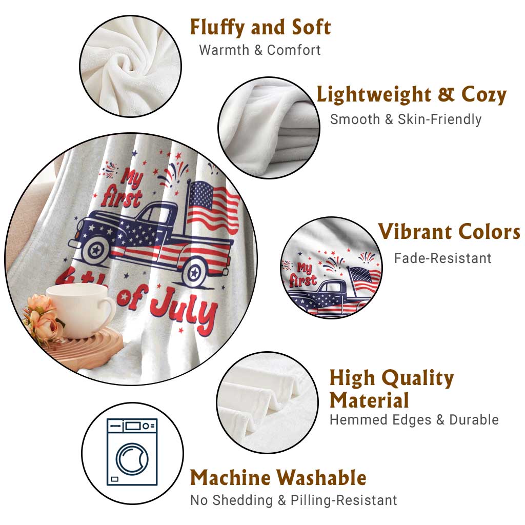 My First 4th of July Retro American Flag Pickup Truck Throw Blanket Americana Patriotic Independence Holiday Milestone