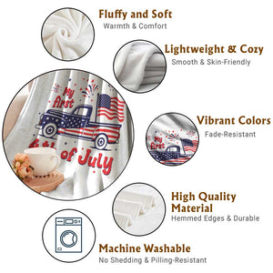 My First 4th of July Retro American Flag Pickup Truck Throw Blanket Americana Patriotic Independence Holiday Milestone