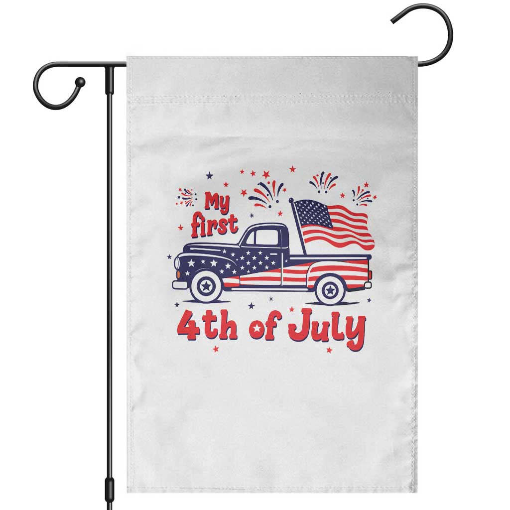 My First 4th of July Retro American Flag Pickup Truck Garden Flag Americana Patriotic Independence Holiday Milestone