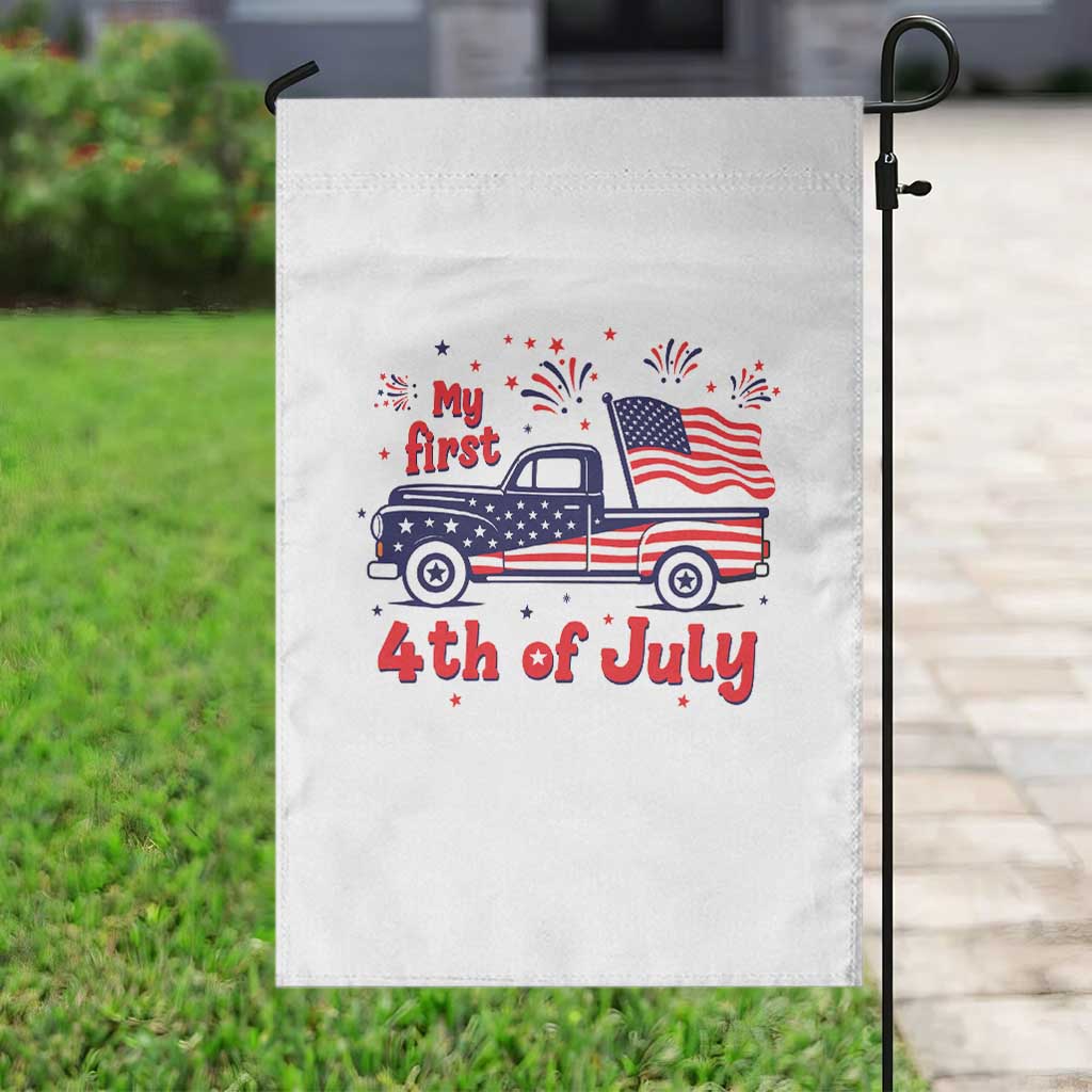 My First 4th of July Retro American Flag Pickup Truck Garden Flag Americana Patriotic Independence Holiday Milestone