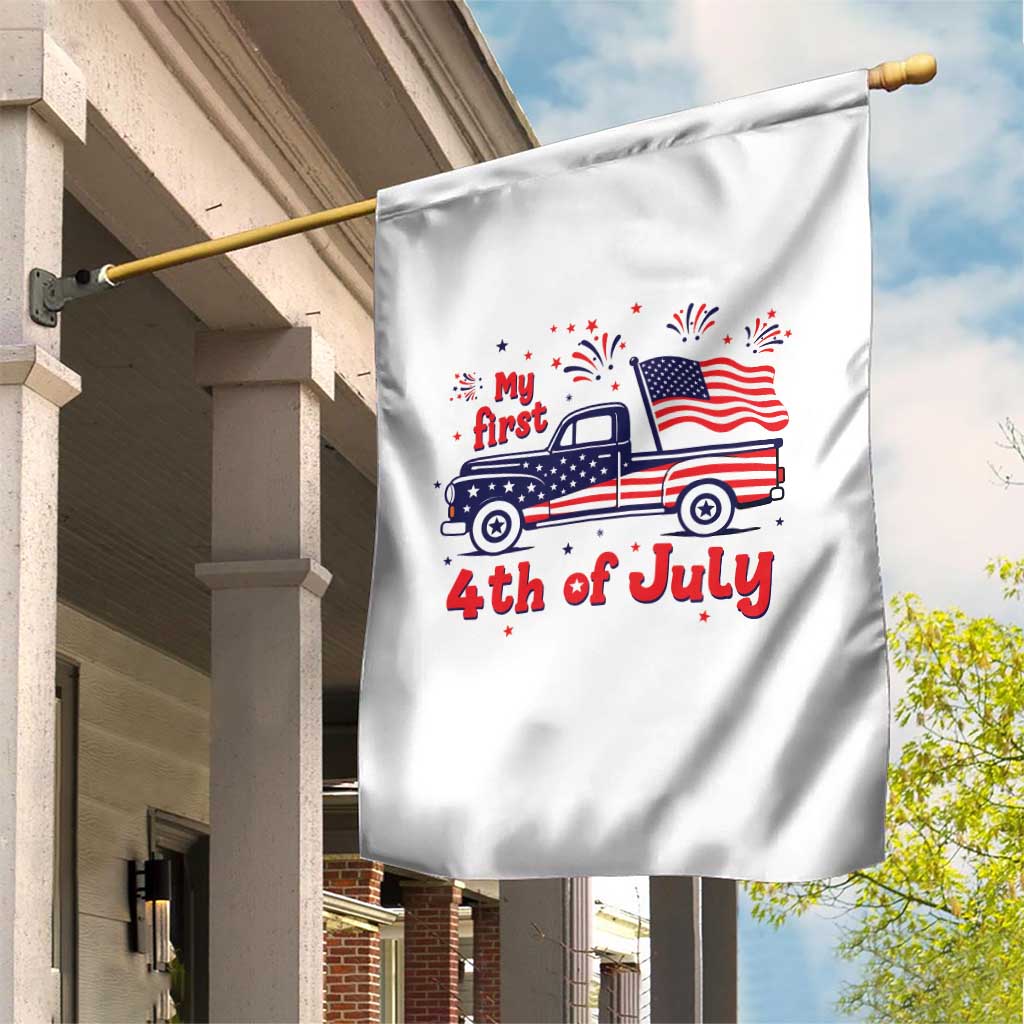 My First 4th of July Retro American Flag Pickup Truck Garden Flag Americana Patriotic Independence Holiday Milestone