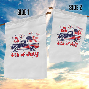 My First 4th of July Retro American Flag Pickup Truck Garden Flag Americana Patriotic Independence Holiday Milestone