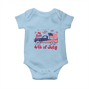 My First 4th of July Retro American Flag Pickup Truck Baby Onesie Americana Patriotic Independence Holiday Milestone