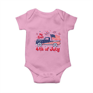 My First 4th of July Retro American Flag Pickup Truck Baby Onesie Americana Patriotic Independence Holiday Milestone