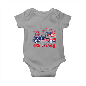My First 4th of July Retro American Flag Pickup Truck Baby Onesie Americana Patriotic Independence Holiday Milestone