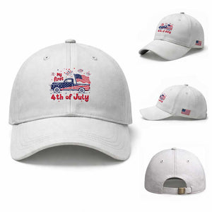 My First 4th of July Retro American Flag Pickup Truck Baseball Cap Americana Patriotic Independence Holiday Milestone