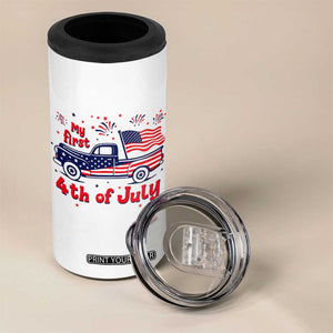 My First 4th of July Retro American Flag Pickup Truck 4 in 1 Can Cooler Tumbler Americana Patriotic Independence Holiday Milestone