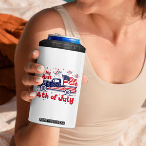 My First 4th of July Retro American Flag Pickup Truck 4 in 1 Can Cooler Tumbler Americana Patriotic Independence Holiday Milestone