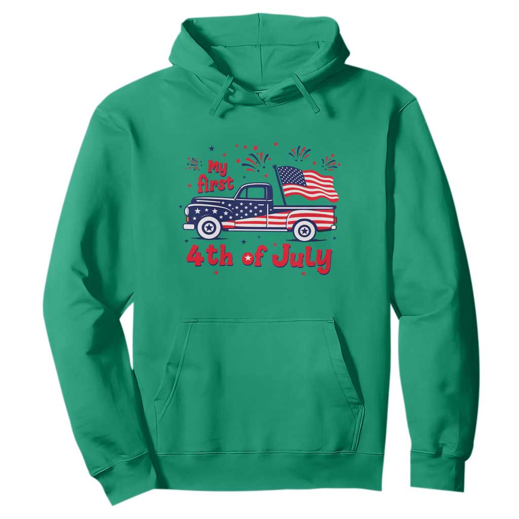 My First 4th of July Retro American Flag Pickup Truck Hoodie Americana Patriotic Independence Holiday Milestone