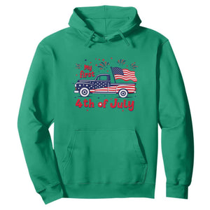 My First 4th of July Retro American Flag Pickup Truck Hoodie Americana Patriotic Independence Holiday Milestone