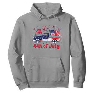 My First 4th of July Retro American Flag Pickup Truck Hoodie Americana Patriotic Independence Holiday Milestone