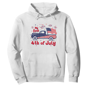 My First 4th of July Retro American Flag Pickup Truck Hoodie Americana Patriotic Independence Holiday Milestone