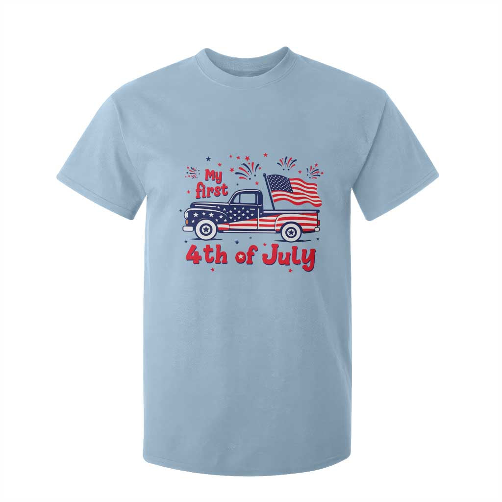 My First 4th of July Retro American Flag Pickup Truck T Shirt For Kid Americana Patriotic Independence Holiday Milestone