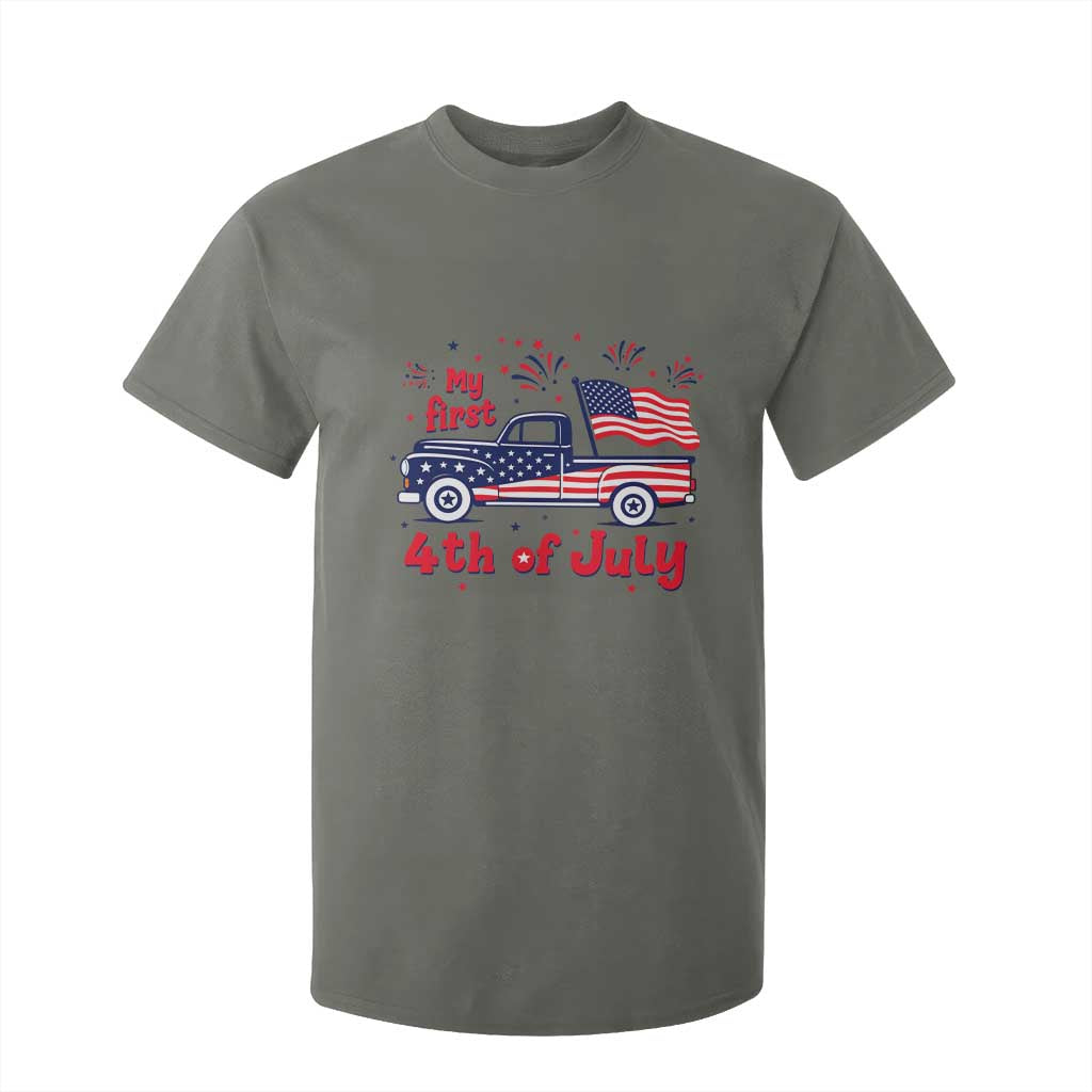 My First 4th of July Retro American Flag Pickup Truck T Shirt For Kid Americana Patriotic Independence Holiday Milestone