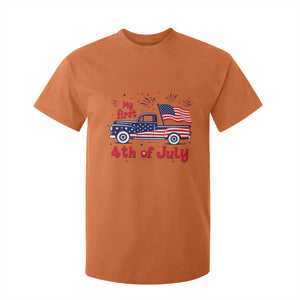 My First 4th of July Retro American Flag Pickup Truck T Shirt For Kid Americana Patriotic Independence Holiday Milestone