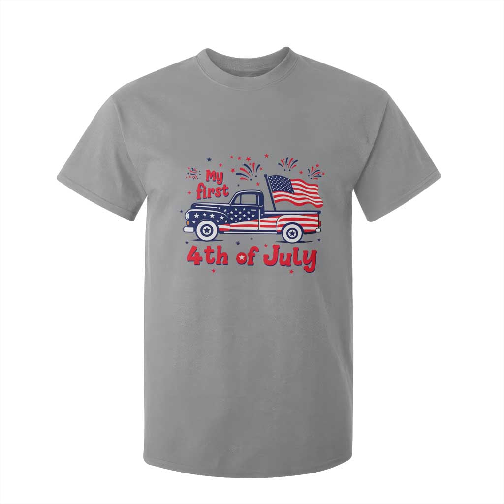 My First 4th of July Retro American Flag Pickup Truck T Shirt For Kid Americana Patriotic Independence Holiday Milestone