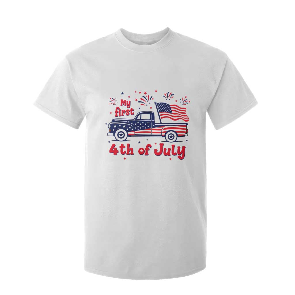 My First 4th of July Retro American Flag Pickup Truck T Shirt For Kid Americana Patriotic Independence Holiday Milestone