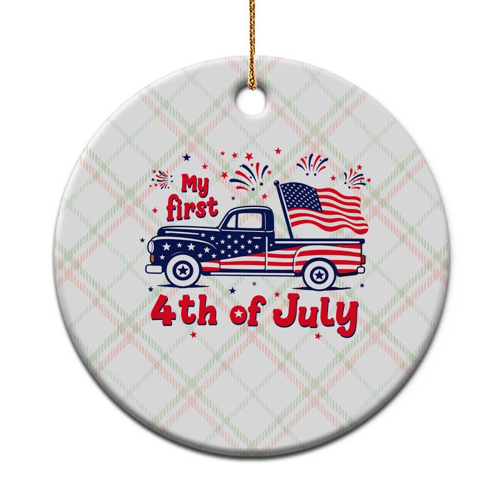 My First 4th of July Retro American Flag Pickup Truck Ceramic Ornament Americana Patriotic Independence Holiday Milestone