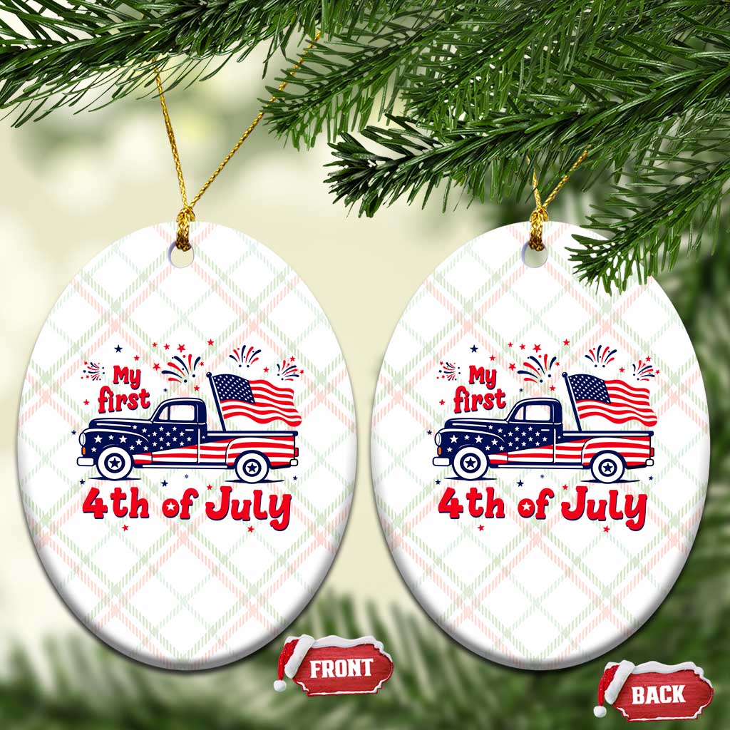 My First 4th of July Retro American Flag Pickup Truck Ceramic Ornament Americana Patriotic Independence Holiday Milestone