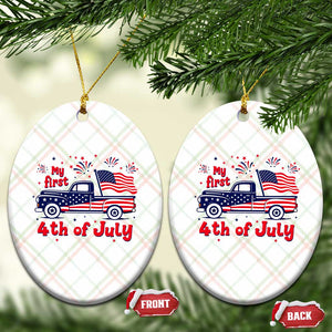 My First 4th of July Retro American Flag Pickup Truck Ceramic Ornament Americana Patriotic Independence Holiday Milestone
