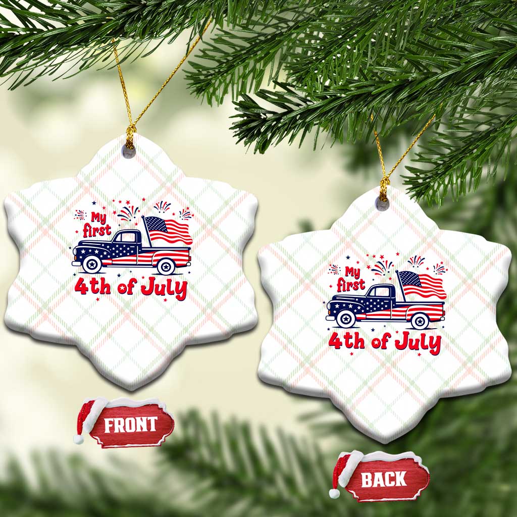 My First 4th of July Retro American Flag Pickup Truck Ceramic Ornament Americana Patriotic Independence Holiday Milestone
