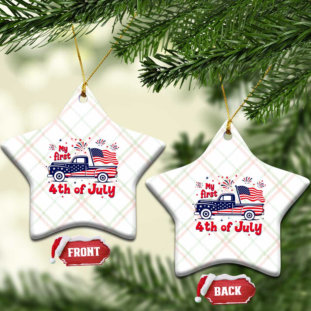 My First 4th of July Retro American Flag Pickup Truck Ceramic Ornament Americana Patriotic Independence Holiday Milestone