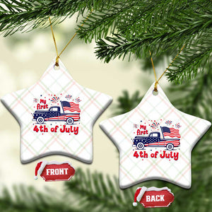 My First 4th of July Retro American Flag Pickup Truck Ceramic Ornament Americana Patriotic Independence Holiday Milestone