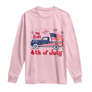 My First 4th of July Retro American Flag Pickup Truck Long Sleeve Shirt Americana Patriotic Independence Holiday Milestone