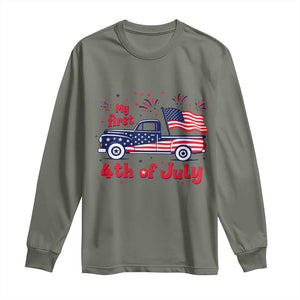 My First 4th of July Retro American Flag Pickup Truck Long Sleeve Shirt Americana Patriotic Independence Holiday Milestone