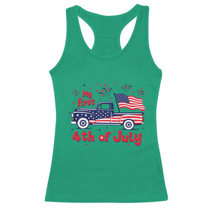 My First 4th of July Retro American Flag Pickup Truck Racerback Tank Top Americana Patriotic Independence Holiday Milestone