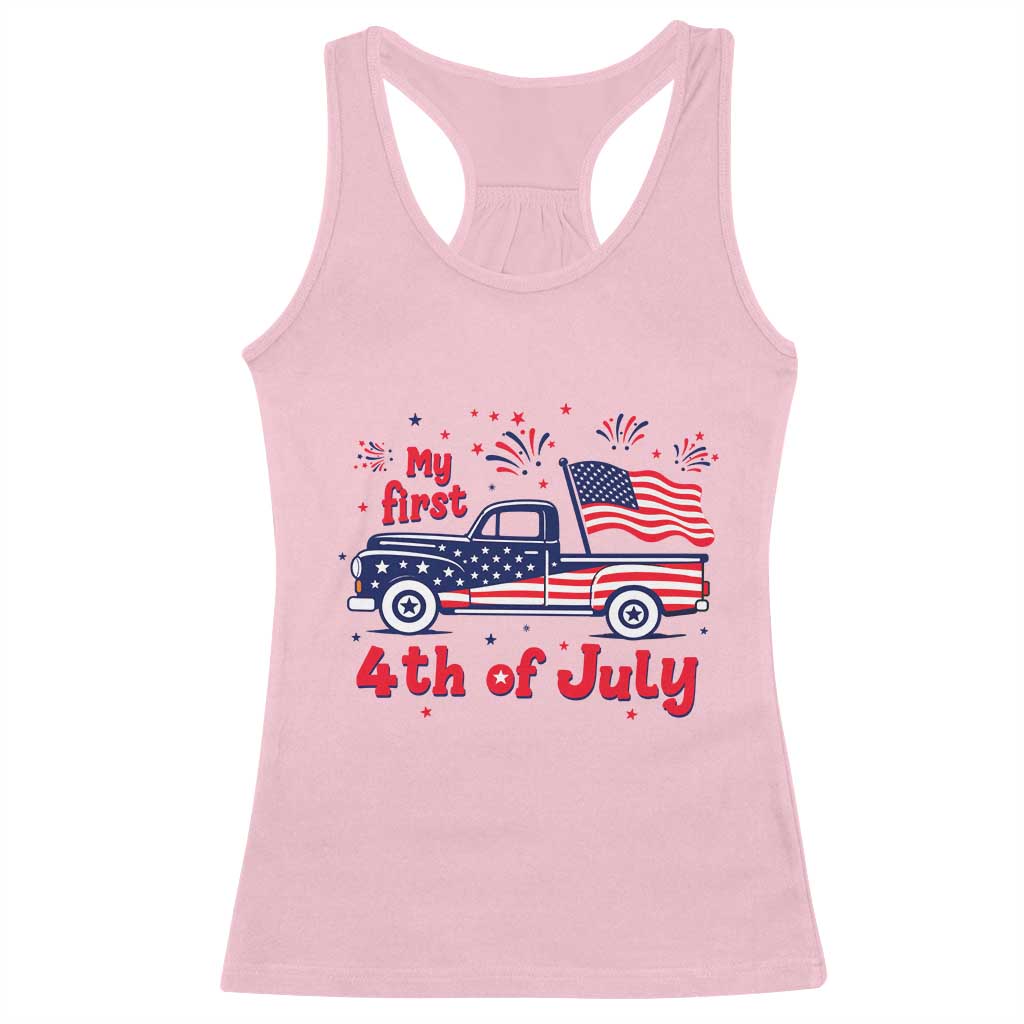 My First 4th of July Retro American Flag Pickup Truck Racerback Tank Top Americana Patriotic Independence Holiday Milestone