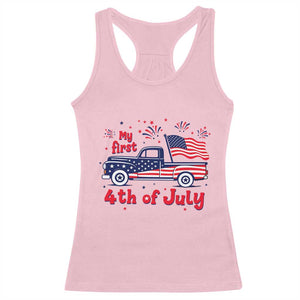 My First 4th of July Retro American Flag Pickup Truck Racerback Tank Top Americana Patriotic Independence Holiday Milestone