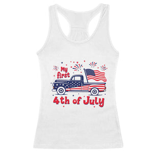 My First 4th of July Retro American Flag Pickup Truck Racerback Tank Top Americana Patriotic Independence Holiday Milestone