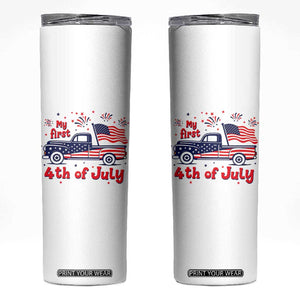 My First 4th of July Retro American Flag Pickup Truck Skinny Tumbler Americana Patriotic Independence Holiday Milestone