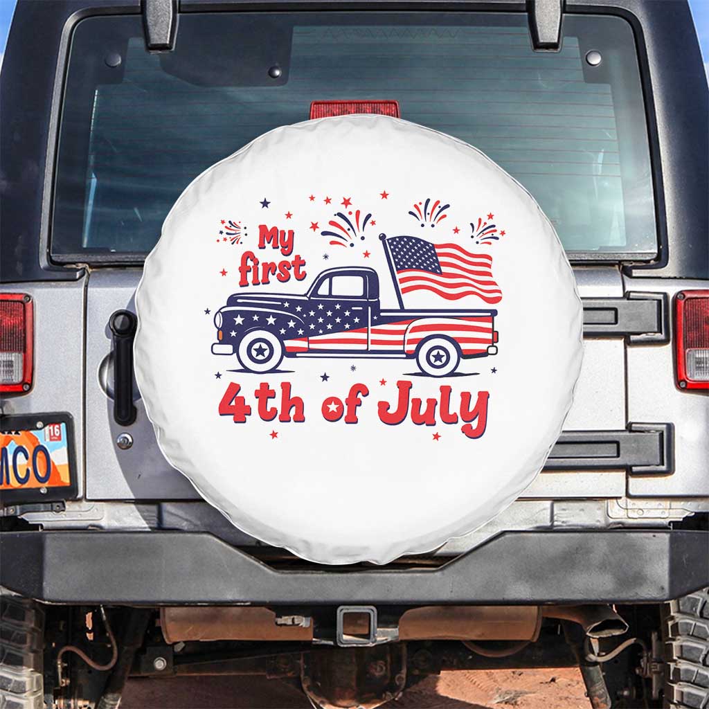 My First 4th of July Retro American Flag Pickup Truck Spare Tire Cover Americana Patriotic Independence Holiday Milestone TS02 No hole White Print Your Wear