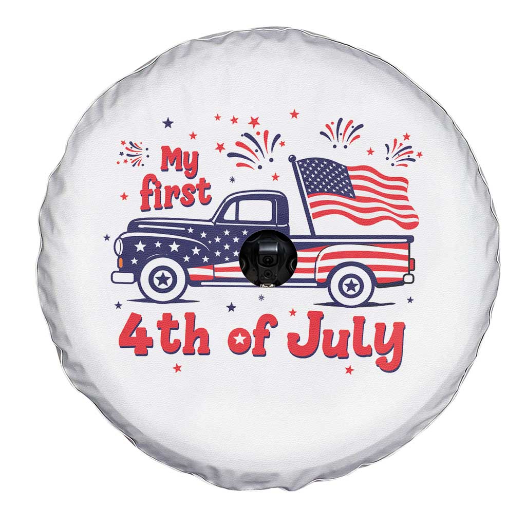 My First 4th of July Retro American Flag Pickup Truck Spare Tire Cover Americana Patriotic Independence Holiday Milestone