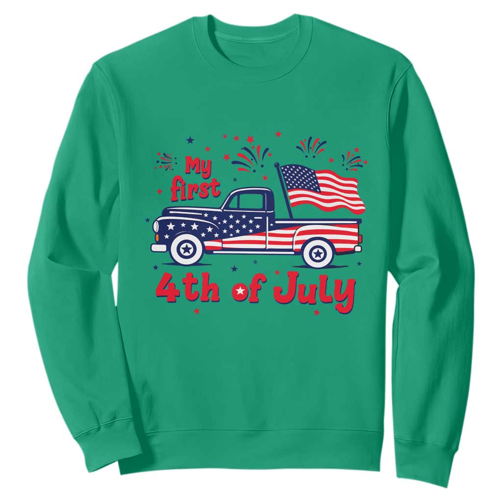 My First 4th of July Retro American Flag Pickup Truck Sweatshirt Americana Patriotic Independence Holiday Milestone