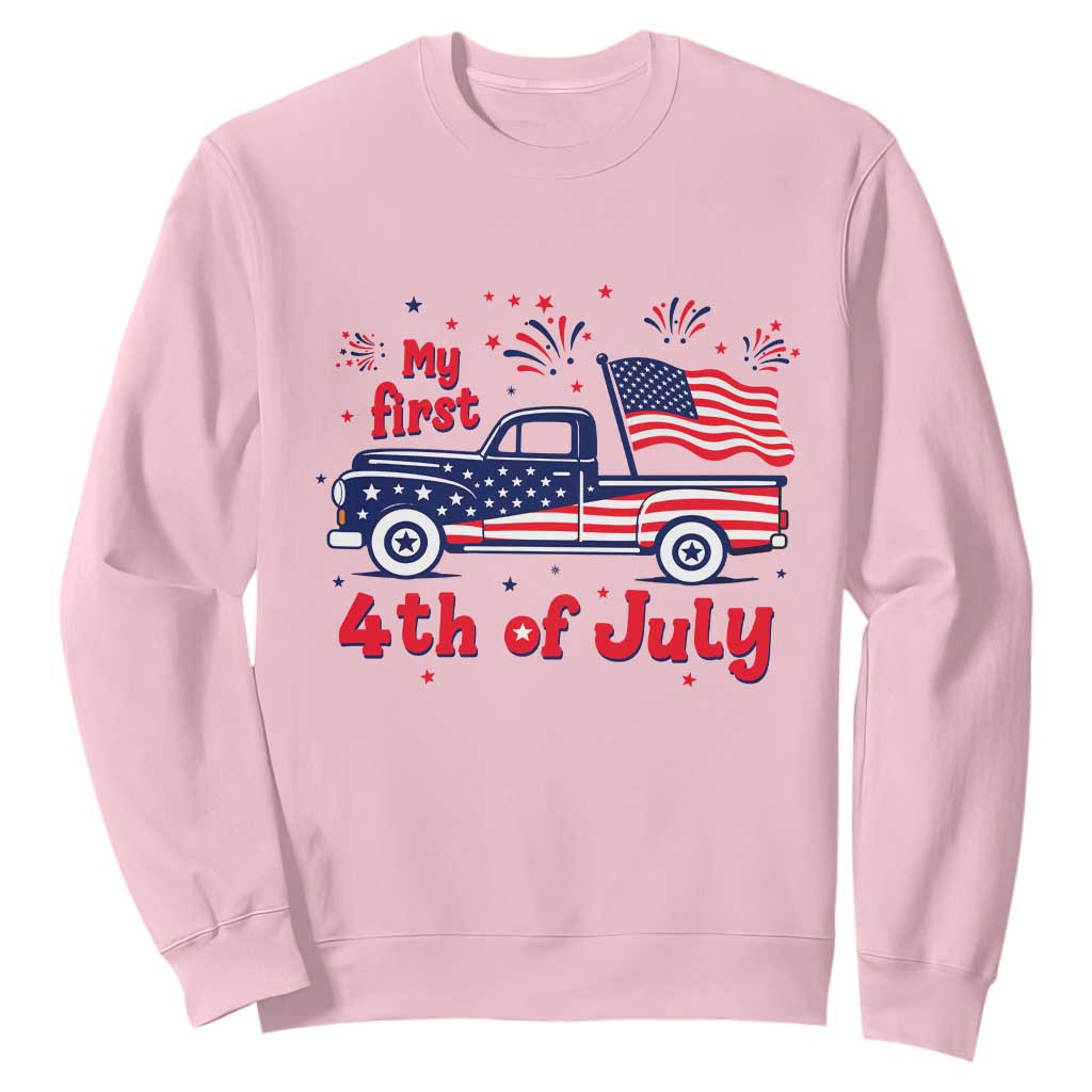 My First 4th of July Retro American Flag Pickup Truck Sweatshirt Americana Patriotic Independence Holiday Milestone