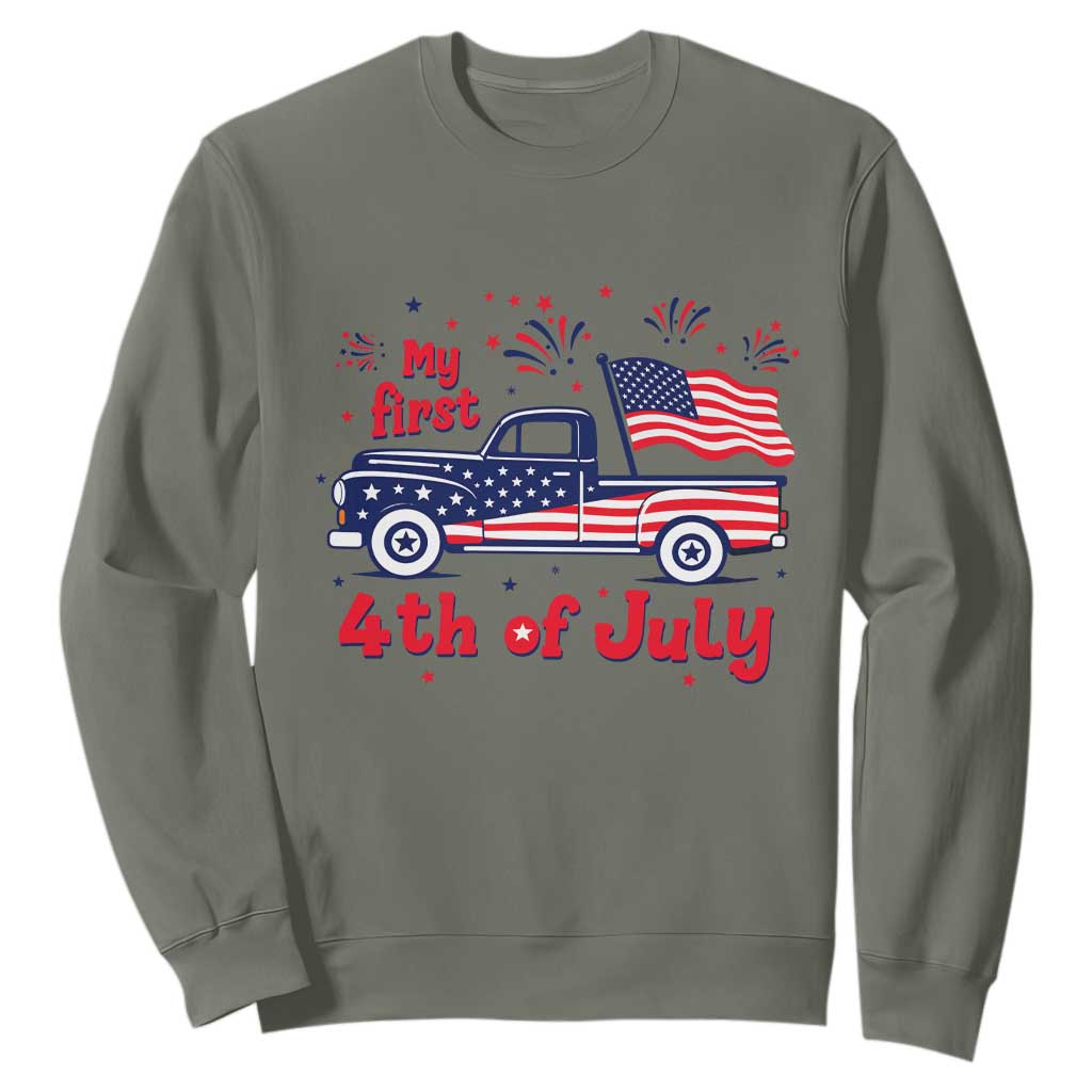 My First 4th of July Retro American Flag Pickup Truck Sweatshirt Americana Patriotic Independence Holiday Milestone