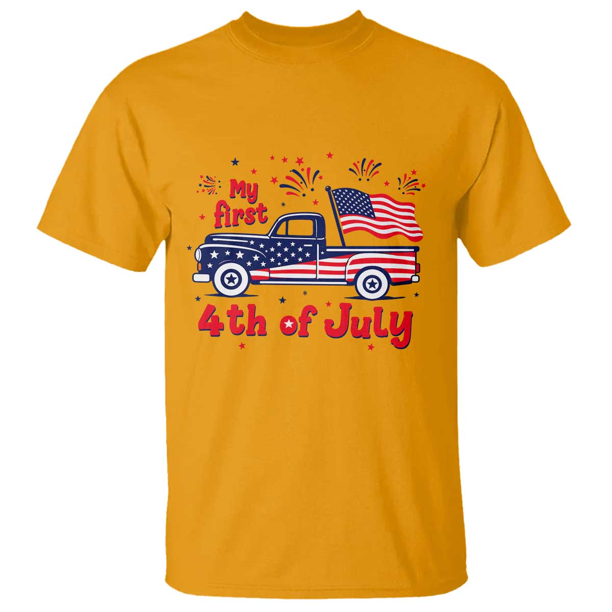 My First 4th of July Retro American Flag Pickup Truck T Shirt Americana Patriotic Independence Holiday Milestone