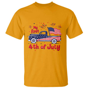 My First 4th of July Retro American Flag Pickup Truck T Shirt Americana Patriotic Independence Holiday Milestone